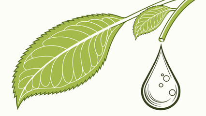 Stylized Green Leaves and Water Droplet Illustration.