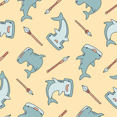 Hammerhead shark Spear Pattern Vector Illustration Seamless for Background Wallpaper Packaging Cover