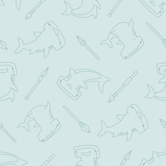 Outline Hammerhead shark Spear Pattern Vector Illustration Seamless for Background Wallpaper
