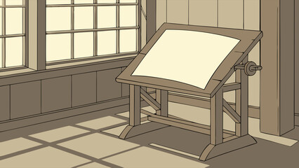 Vintage Drafting Table in a Room with Windows.