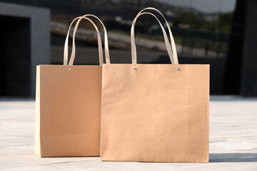Paper bags on street. Food delivery service