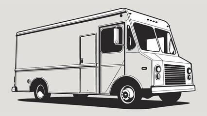 Vintage Food Truck Outline Illustration.
