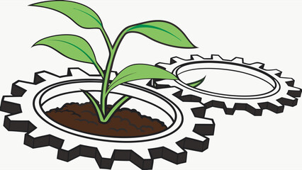 Young Plant Sprouting from Interlocking Gears.