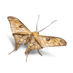 Moth crawling Moves slowly along a surface using its legs. full length isolate on transparent background