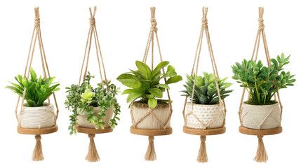Enhance your space with the beauty of four hanging planters, a greenery delight for indoor and outdoor decor