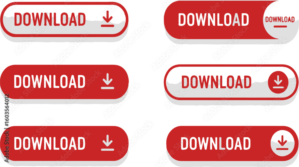 Poster download button set - red and white call to action for website ui, app design, and e-commerce