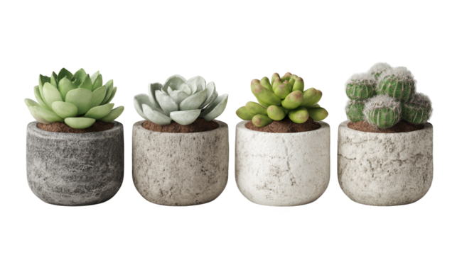 Thriving succulents in modern concrete pots, a touch of green for contemporary decor