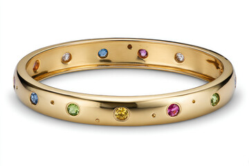 Gold bangle with colorful gemstones