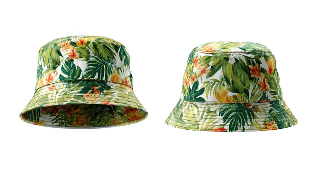 Vibrant tropical print bucket hats, perfect for summer adventures and beach getaways