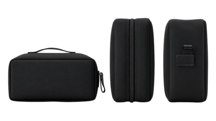 Detailed closeup, exploring the texture and functionality of a black zippered case