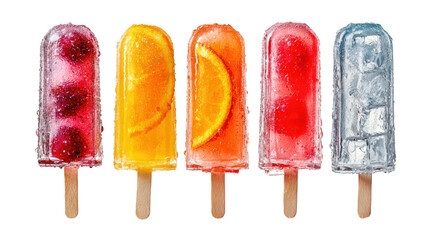 A refreshing row of colorful ice pops with various fruit flavors for perfect summer treat