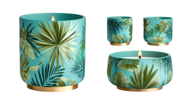 Tropical print candle holder, illuminate your home with exotic island vibes enhance