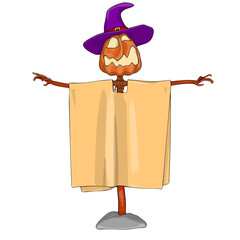 Halloween Scarecrow Lantern Jack pumpkin funny and cute. One of the symbols of the autumn holiday. Vector illustration.