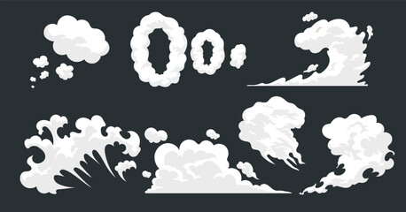 Cartoon comic cloud effect, set of smoke cloud, fog, smog, dust