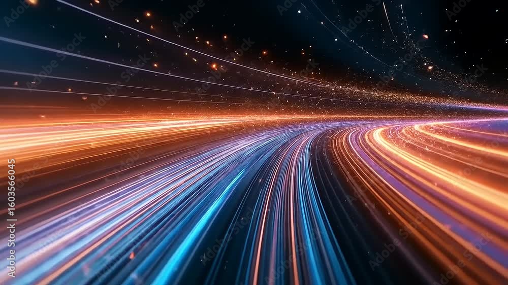 Wall mural dynamic light trails creating a sense of motion in a dark space, evoking speed and energy