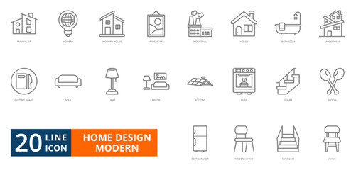 home design  modern line icon set