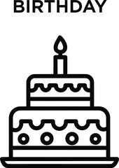 Celebration time with a birthday cake icon, a simple line drawing of a two-tiered cake with a candle, perfect for party invitations and festive designs, conveying joy and happiness.