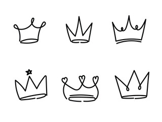Doodle crowns, set of hand drawn crown