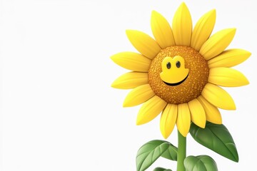 Sunflower isolated in 3d cartoon character on white background