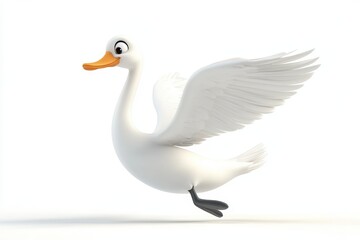 Obraz premium Swan taking off 3d cartoon character on white background