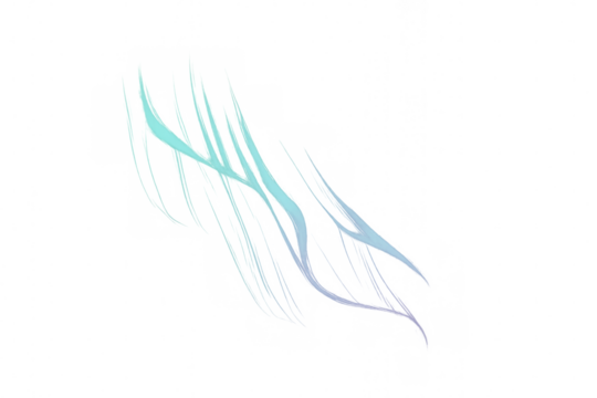 Cyan and blue light trails are intersecting, creating an abstract design on a transparent background