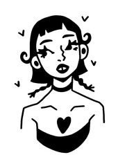 Young woman with unique hairstyle and makeup. Modern aesthetic art.