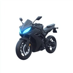 Obraz premium Sleek Black Motorcycle with Bright Blue Headlights