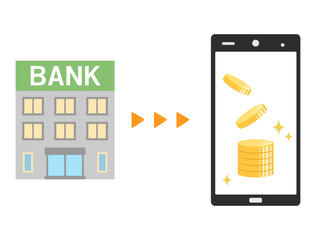 銀行からスマホへの資金の送金をイメージしたイラスト