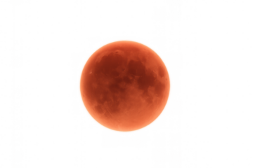 Orange full moon during a total lunar eclipse with transparent background, ideal for space and astronomy projects