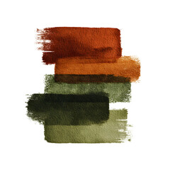 Earth tone watercolor palette with sienna, terracotta, and olive green isolated on transparent background