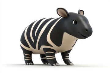 Fototapeta premium Tapir walking cautiously 3d render cartoon character on white background