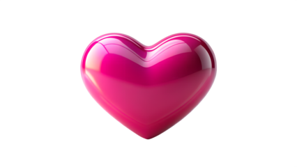 Photo of a glossy vibrant pink heart shape isolated on a clean transparent background symbolizing love romance and affection