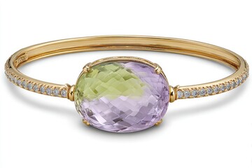 Gold bangle with amethyst and green quartz gemstone