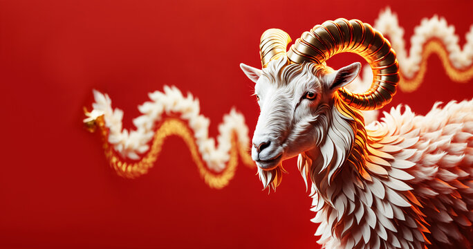 golden goat horns on red background with chinese new year symbolism