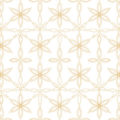 Fototapeta premium Elegant Gold Floral Geometric Seamless Pattern - Luxury White Background with Intricate Flower Design