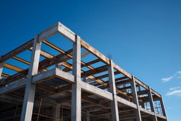 Obraz premium A building framework of concrete and steel under a blue sky