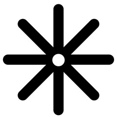 Obraz premium Black asterisk-like shape with eight bold arms around a circle, isolated on white background, symbol for emphasis or decoration.