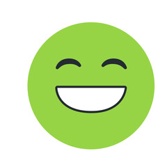 Cute 2D vector of a happy green emoji with a wide smile, used for emotion, reaction, or fun expression content.
