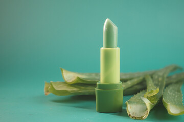  lip bum with fresh aloe vera leaves