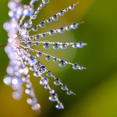 Sparkling Dew Drops on Dandelion Seed, Macro Photography, Morning Nature Detail
