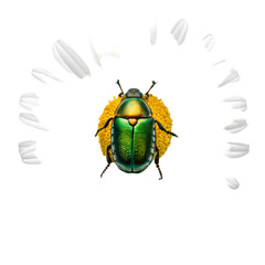 green beetle on white background