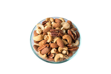 Bowl of healthy nuts. Top view. Isolated on transparent background.