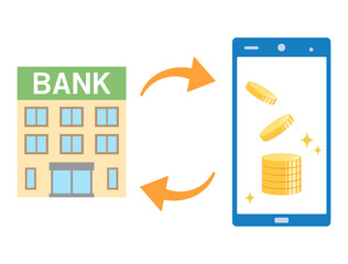 銀行とスマホの送金をイメージしたイラスト