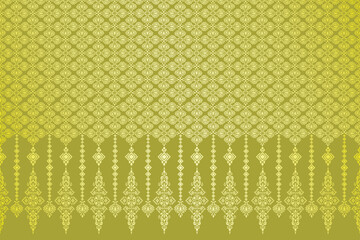 Ornamental Thai ethnic pattern with golden olive gradient crafted for wallpaper, invitation, or web use , Thai golden motif in olive green for textile product, fashion