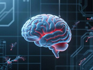 Futuristic glowing human brain with neural connections in sci fi concept