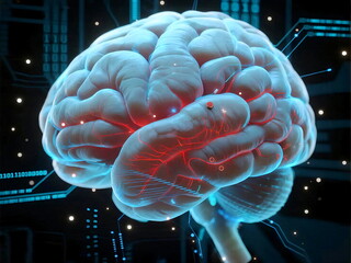 Futuristic glowing human brain with neural connections in sci fi concept