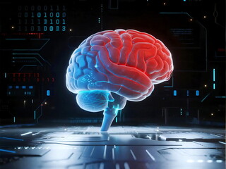Futuristic glowing human brain with neural connections in sci fi concept