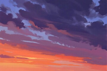 Watercolor Ombre Sky with Pink, Purple, and Blue Pastel Cloud Layers