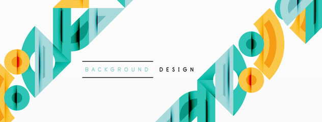 Abstract geometric shapes, yellow, teal, white background. Minimalist design with repeating patterns, clean lines, modern aesthetic.