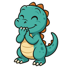 Delightful cartoon dinosaur smiling with hands at its face